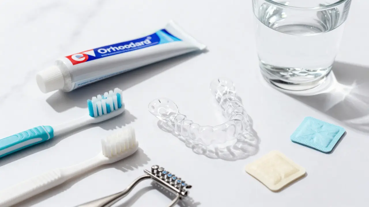 Přehled hygienických potřeb: neviditelná rovnátka, kovová drátka a kartáčky
