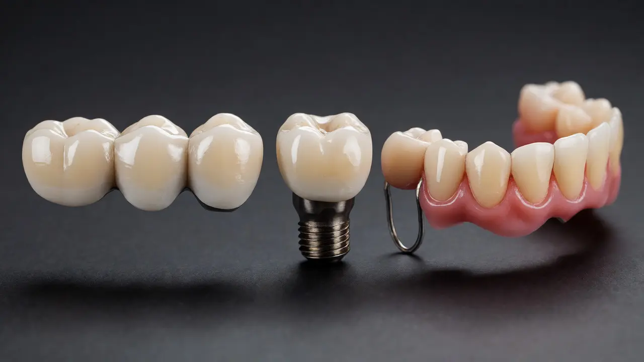 Srovnání zubního můstku, implantátu a snímatelné náhrady