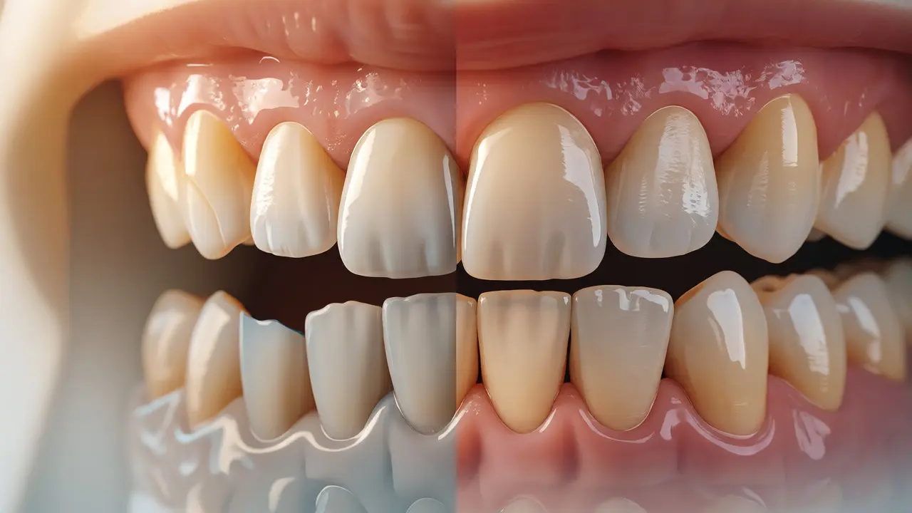 Detailní pohled na esteticky dokonale obnovený přední zub bez viditelných hranic.